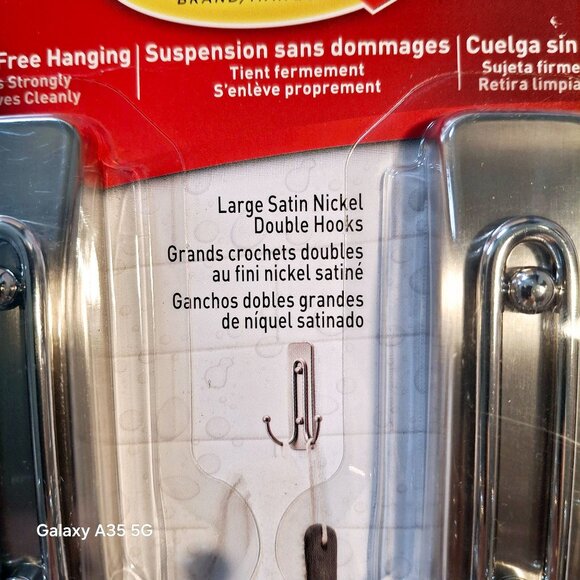 Command Large Satin Nickel Double Hooks Value Pack For Damage-Free Hanging 4 Lb - Picture 3 of 7